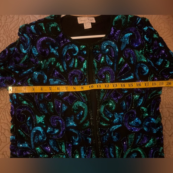 Vintage 1980’s Laurence Kazar Black, Blue, and Purple Sequin Beaded Jacket, Sz S - Picture 5 of 9